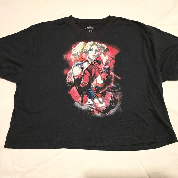 Marvel Tops - Six Flags Harley Quinn Womens T Shirt XL Black Crop Top Gently Used Short Sleeve